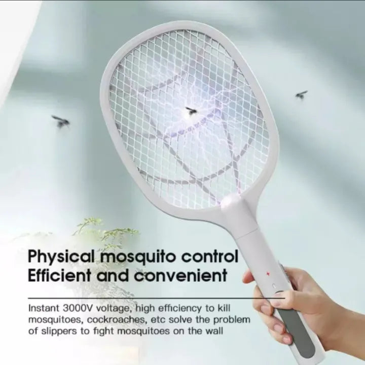 2-in-1 Electric Bug Zapper Racket – 3000V High Voltage | USB Rechargeable | LED Lighted Mosquito Swatter