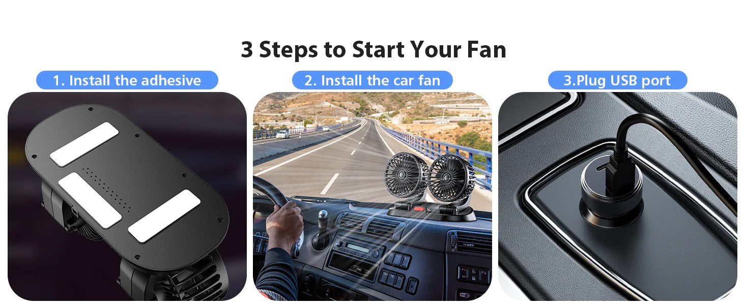 Dual Head Car Fan – 12V Mini Electric 360 Rotatable Cooling Fan