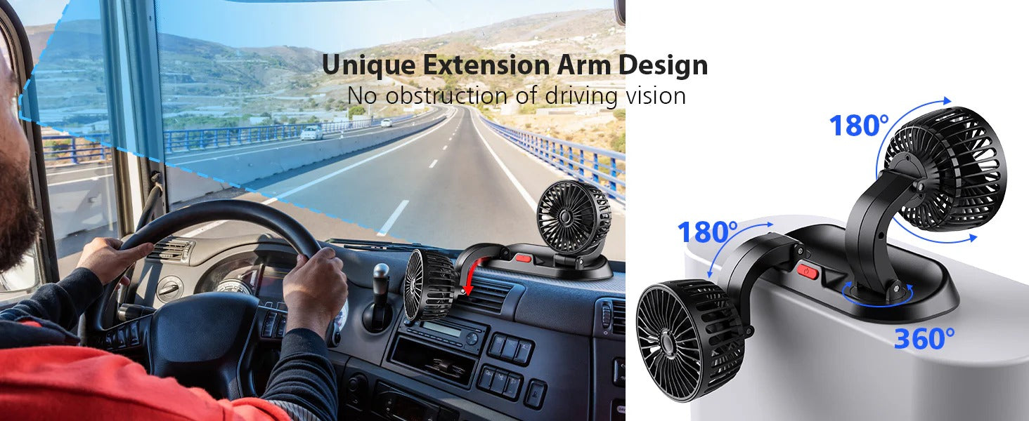 Dual Head Car Fan – 12V Mini Electric 360 Rotatable Cooling Fan