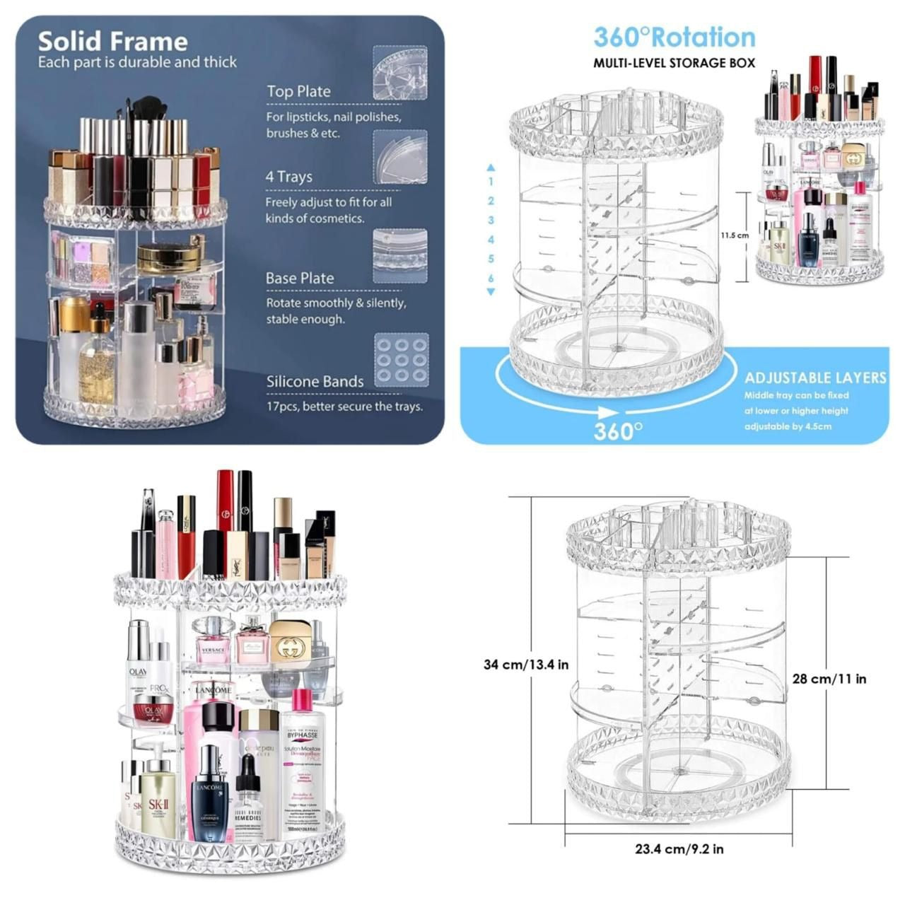 360 Rotating Diamond Shape Jewelry Organizer – Makeup Organizer