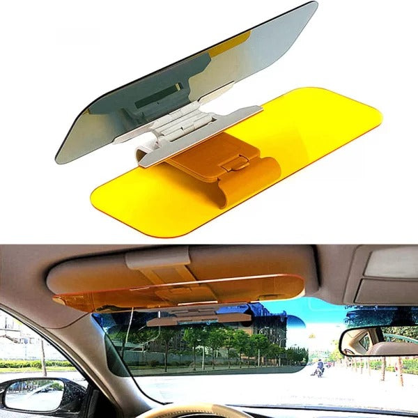 Car Sun Visor - 2 IN 1 HD Anti Sunlight Dazzling Goggle Day & Night Vision Driving Mirror UV Fold Flip Down Clear View Plastic Glass