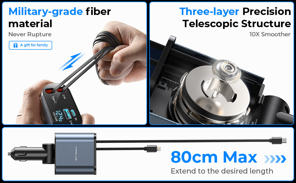 4-In-1 Retractable Car Charger-120W